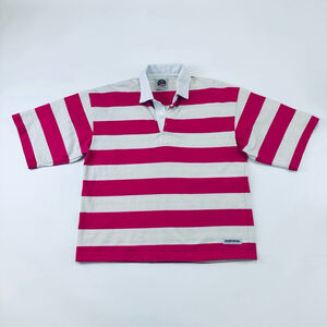 Barbarian fuchsia off white stripe rugby cotton womens shirt Medium vintage